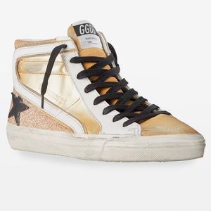 Golden Goose Slide metallic glitter zip high-top sneakers